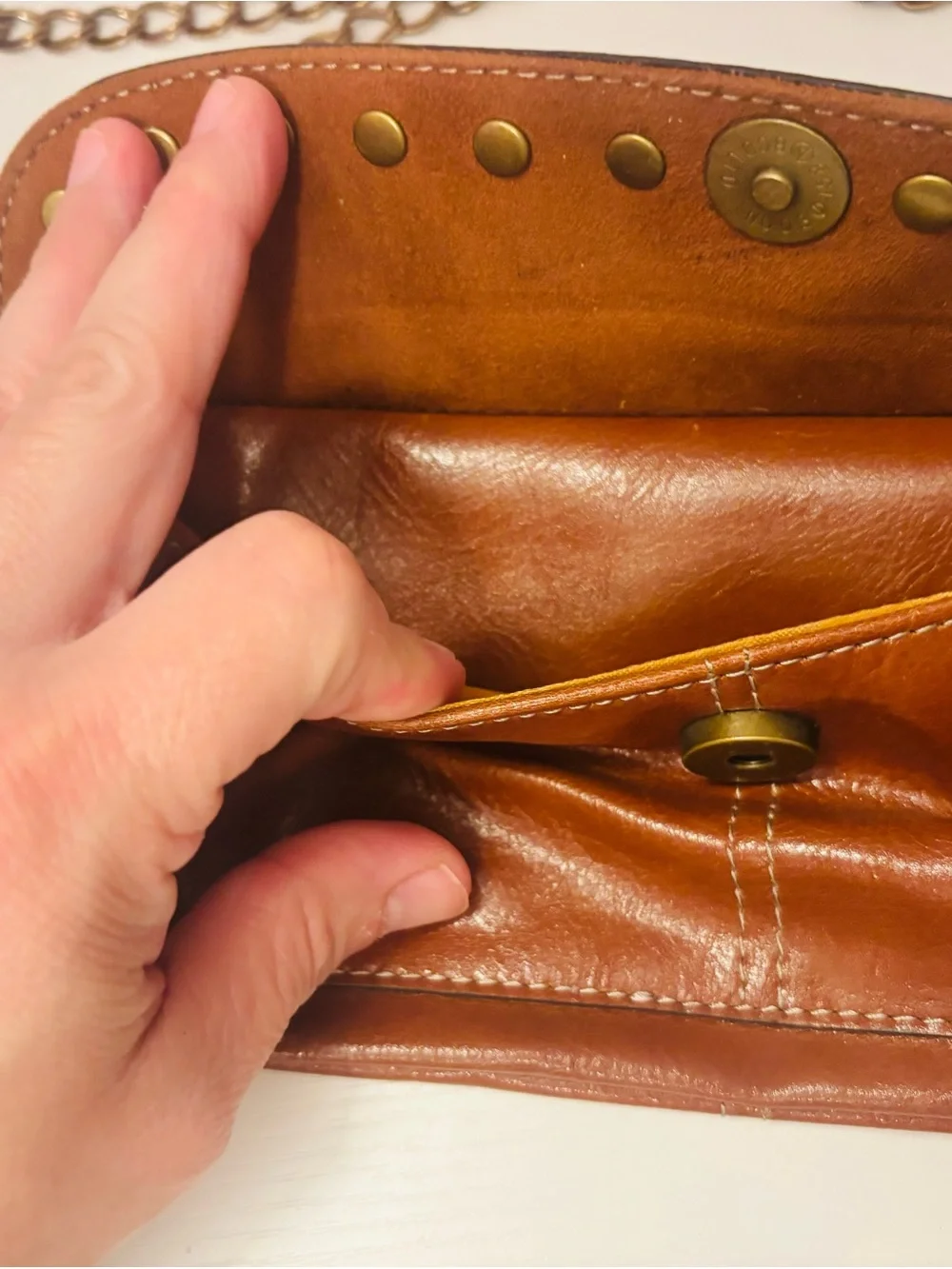 KATHY VAN ZEELAND VINTAGE Y2K Brick Brown Leather Studded Wristlet